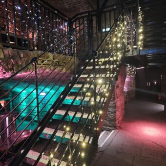 Additional Fairy Lights on Stairs at The Caves, Edinburgh, leading from the Main Vault to the Gentleman's Lounge.