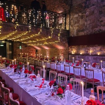Trestle Table Dinner Set-Up at The Caves, Edinburgh, with Additional Fairy Lights.